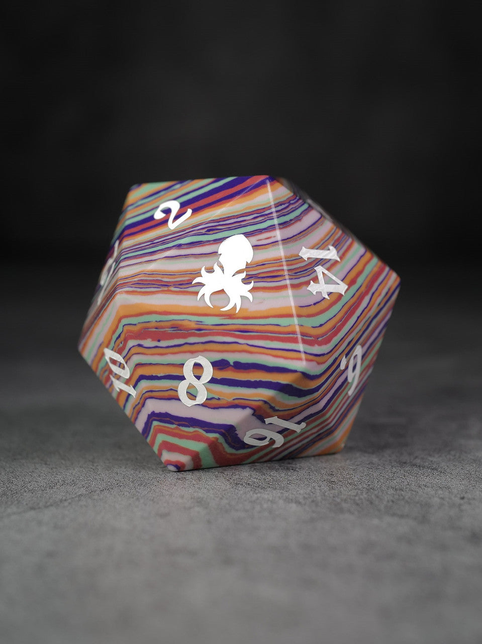 40mm Blue Orange Yellow Layers Semi-Precious Single D20 with White Ink
